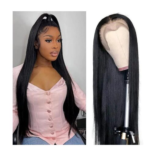 Straight Transparent Lace Front Wigs Human Hair 180 Density 13X6 HD Transparent Lace Frontal Wigs 28 Inch Straight Human Hair Wigs With Baby Hair Hairline Glueless Wig For Women Natural Color