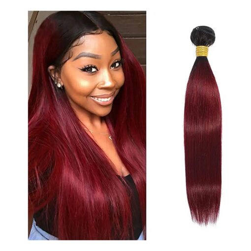 Ombre Straight Human Hair 1Bundle 1B99J Two-tone Burgundy for Black Women Brazilian Human Hair Extensions 18 Inch