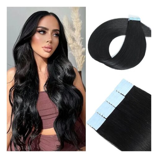 Tape in Hair Extensions Human Hair, Seamless Tape in Hair Extensions Invisible Tape in Hair Extensions Remy Human Hair for Women Straight Bundles 50g/pack ( # 1 Jet Black 18 Inch )