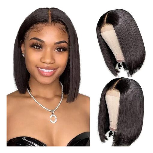 Short Bob Wigs Human Hair 10 Inch 4x1 Part Lace Closure Wigs for Black Women Straight Bob ( 10 Inch, Natural Black )