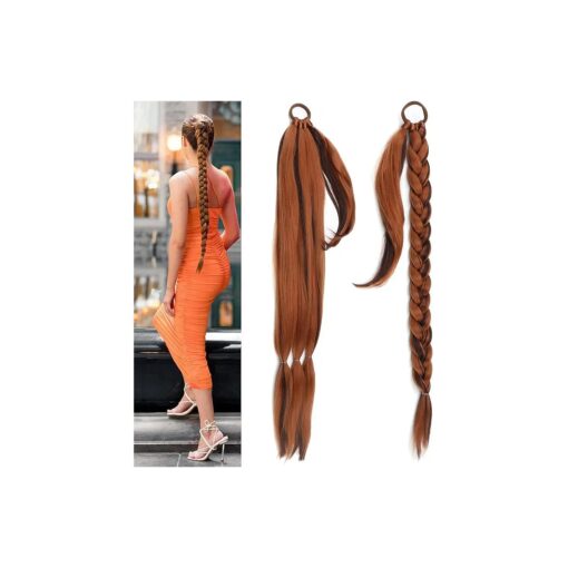 Long braids up Ponytail Extension DIY Hair Styles can be Reused Wrap on the top with Hair Tie Woman Braiding Ponytail ( 34inch, Mix Chocolate Brown )