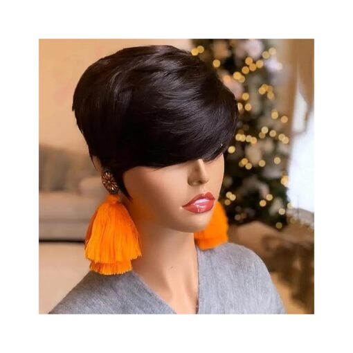 Short Synthetic Wigs With Bangs Short Pixie Cut Wig Cheap Hair Straight Wig Short Hair Wigs For Black Women Short Straight Black Ladies Wigs Synthetic Short Wigs For Black Women ( 007 )