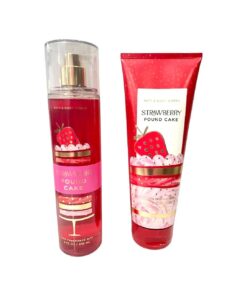 Bath & Body Works - Strawberry Pound Cake - 2 pc Bundle - Fine Fragrance Mist and Ultimate Hydration Body Cream ( Packaging Design Varies )