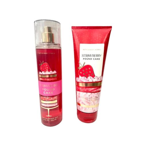 Bath & Body Works - Strawberry Pound Cake - 2 pc Bundle - Fine Fragrance Mist and Ultimate Hydration Body Cream ( Packaging Design Varies )