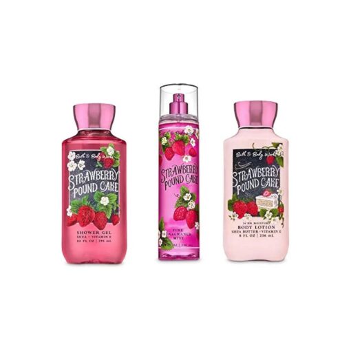 Bath and Body Works - Strawberry Pound Cake - Daily Trio - Shower Gel, Fine Fragrance Mist & Super Smooth Body Lotion- New 2020