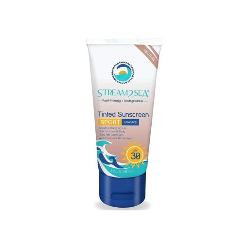 STREAM 2 SEA Tinted Sunscreen with SPF 30 All Natural, Biodegradable and Reef Safe| 3 Fl oz Non Greasy and Moisturizing Mineral Sunscreen For Face and Body Protection Against UVA and UVB