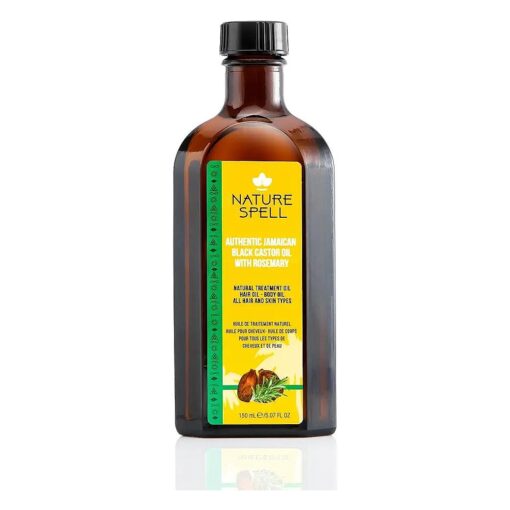 Nature Spell Jamaican Black Castor Oil Infused with Rosemary for Hair & Body, Strengthen Hair Roots & Treat Damaged Hair, 5.07 Fl Oz