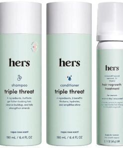 Hers Triple Threat Shampoo, Conditioner and Minoxidil Set - Hair Loss Treatment For Women - Includes Foam 5 % Minoxidil Treatment, Color Safe Hair Thickening Shampoo and Conditioner - 3 Count