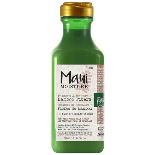 Maui Moisture Thicken & Restore + Bamboo Fibers Strengthening Shampoo to Soften Transitioning or Natural Hair & Renew Brittle Hair, Vegan, Silicone & Paraben-Free, 13 fl oz