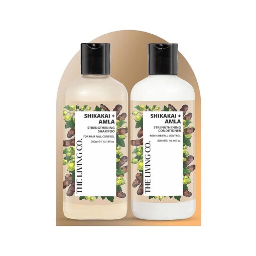 THE LIVING CO Strengthening Shampoo & Conditioner With Shikakai + Amla For Hair Fall Control - 600ml