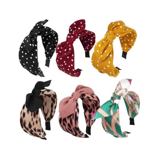 Jaciya 6 Pieces Knotted Bow Headbands for Women Fashion Wide Headband with Bow Bunny Ears Headband Vintage Hair Bands Girls Hair Accessories diademas cintillos para mujer