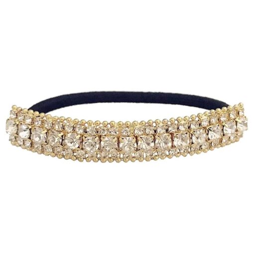 Ruihfas Ponytail Holder Stretchy Elastic Hair Tie Sparkling Crystal Rhinestone Hair Band Headband Hair Accessories for Women, 1Pcs ( Gold Tone White )