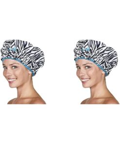 Reusable Shower Cap & Bath Cap & Lined, Oversized Waterproof Shower Caps Large Designed for all Hair Lengths with PEVA Lining & Elastic Band Stretch Hem Hair Hat - Fashionista Sassy Stripes