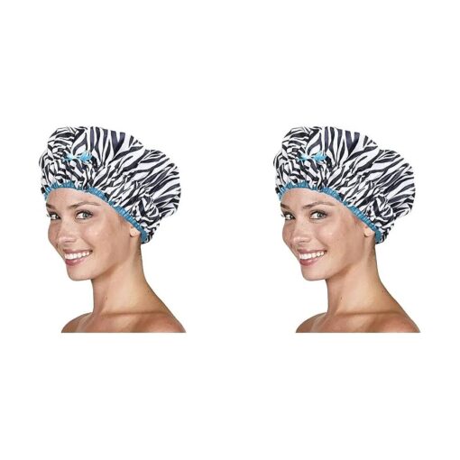 Reusable Shower Cap & Bath Cap & Lined, Oversized Waterproof Shower Caps Large Designed for all Hair Lengths with PEVA Lining & Elastic Band Stretch Hem Hair Hat - Fashionista Sassy Stripes