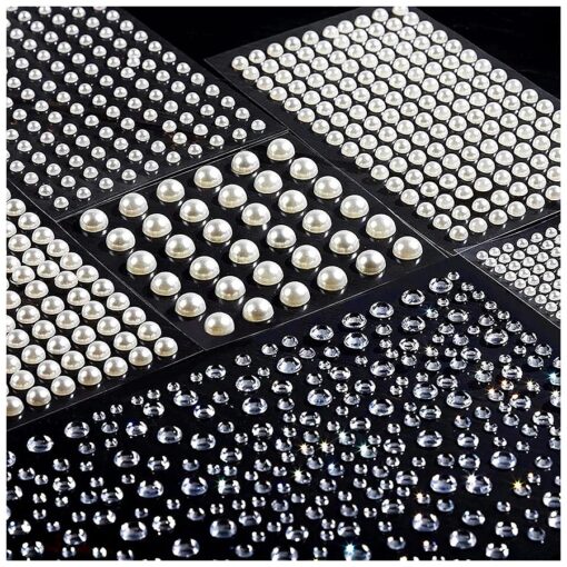 Teenitor 2582Pcs Hair Pearls Hair Gems Face Gems, Hair Pearls Stick On, Hair Face Jewels Face Hair Gems 3/4/5/6/8mm Hair Pearls Gems Stick on for Face, Hair, Crafts