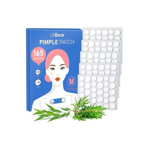 LitBear Acne Pimple Patch ( 165 Count ), Strong Adsorption Zit Patches with Salicylic Acid & Tea Tree Oil, Hydrocolloid Ance Patches for Face Zits Blemish Acne Dots, Extra Adhesion Pimple Stickers