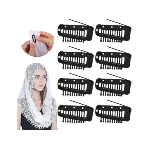 Chunni Clips with Safety Pins,8 PCS Strong Chunni Grip Dupatta Setting Clips Indian for Woman Black