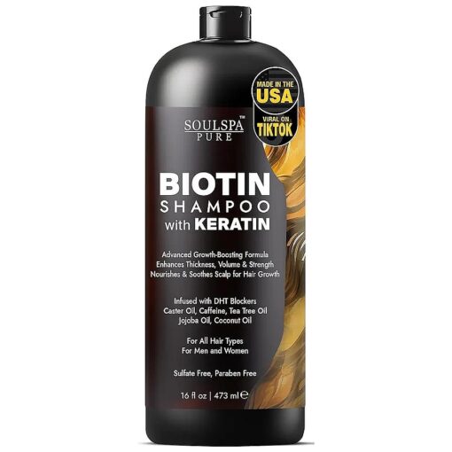 Biotin Shampoo with Keratin - Advanced Anti-Thinning, Hair Growth & Repair Formula - Soothes Scalp, with Tea Tree Oil & DHT Blockers - Strong, Healthy Hair for Men & Women - 16 fl oz