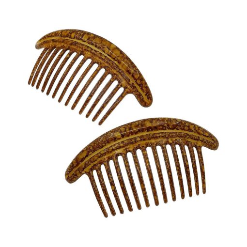 Camila Paris CP3329 French Hair Side Combs Amber Interlocking Combs French Twist Hair Combs, Strong Hold Hair Clips for Women Bun Chignon, Up-Do Styling Girls Hair Accessories Made in France