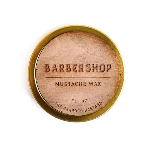 TBB Barbershop Mustache Wax 1 Ounce Tin of Strong All Day Hold Mustache Wax with Beeswax, Lanolin, Tea Tree and Jojoba Essential Oils, Mens Care Great Smelling Facial Hair Products