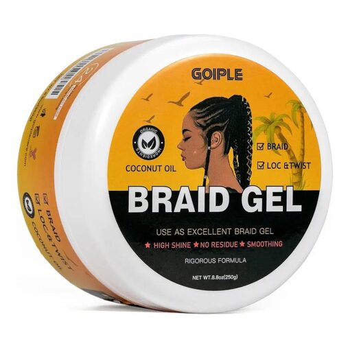 8.8OZ Strong Hold Braid Gel Tames Frizz Smoothing Gel Good for Twist, Locs, Braids, Edge, Cornrows No Flake Extra Hold High Shine Braiding Gel & Edge Control Easy to Use for Braids