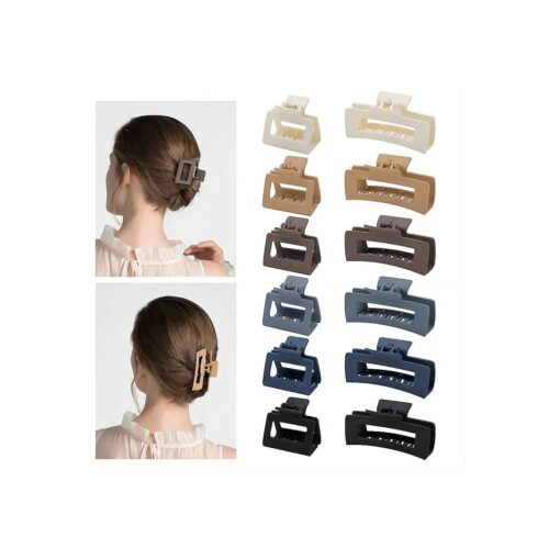 12 Pack Hair Clips, Large Rectangle For Women ( 4in ), Medium Square Claw for Thin Hair ( 2in ), Matte claw Thick Hair, Neutral Colors and Strong Hold Jaw clips .