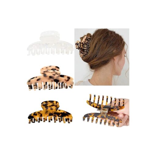 Big Claw Clips Jumbo Hair Clips Tortoise Shell Banana French Design Leopard print Strong Hold for Thick Hair Women Girls, Pack of 3