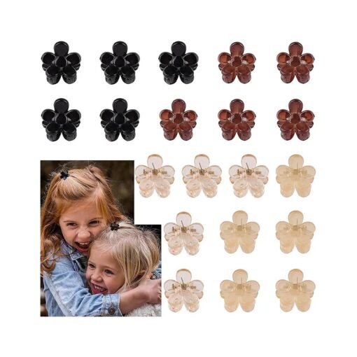 AOPRIE Mini Hair Clips for Girls 20 Count Small Size Sun Flower Claw Clip for Girls Hair Clips Claw Hair Accessories for Women Girls Black Brown Clear Plastic