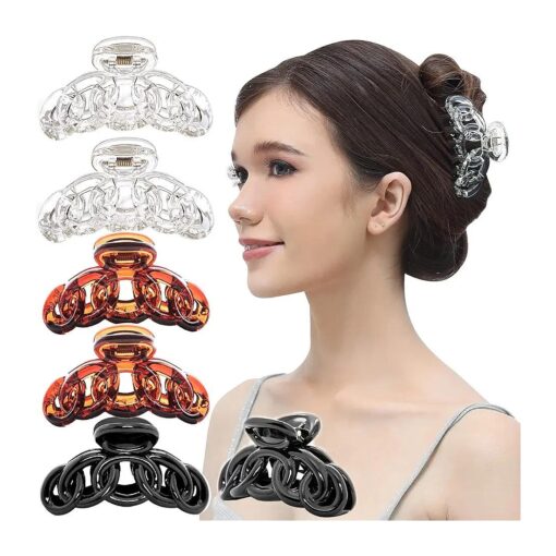 RC ROCHE ORNAMENT 6Pcs Womens Vintage No Slip Strong Hold Sectioning Styling Power Beauty Fashion Girl Accessories Barrette Hairgrip Hair Jaw Clamp Claw Clip, Medium Clear Brown and Black