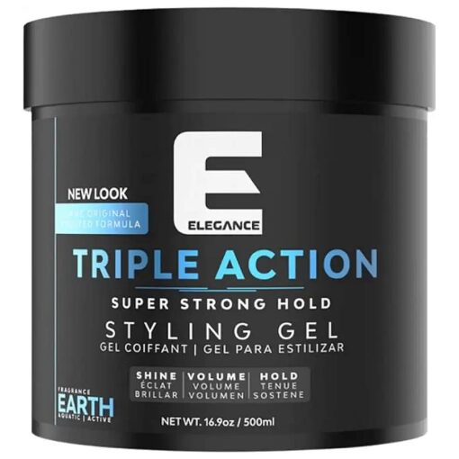 E Elegance Earth Fragrance Triple Action Hair Gel for Men And Women - Super Strong Hold, Extreme Volume, And Long Lasting Shine - Flake Free And Refreshing Fragrance - All Hair Types, 16.9 oz