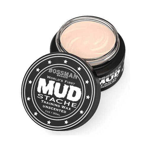 Bossman MUDstache Unscented Mustache Wax - No Pull - Spreads Easy for a Strong Non-Tacky 24 hr Hold - Tame, Train and Style - Moustache Wax for Men ( 1oz )