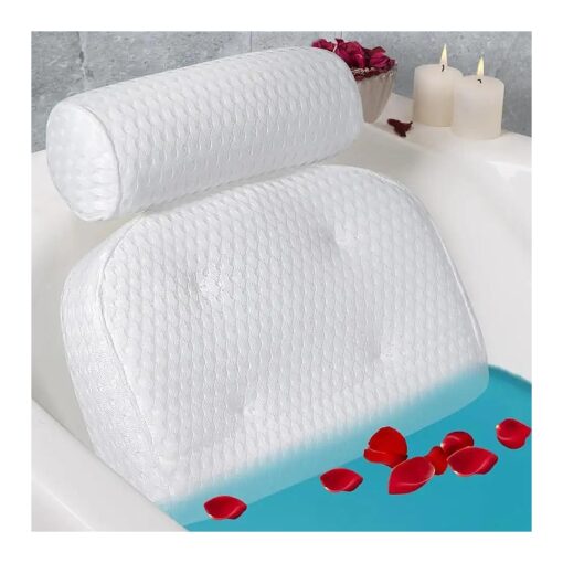 Bath Pillow, Tub Pillow for Bathtub Support Neck, Head and Back with Strong Non-Slip Suction Cups and Comfortabl 4D AirMesh Bath Pillow for Women and Men