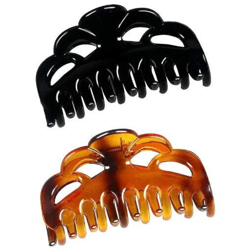 Medium Hair Claw Clips for Women Fine Hair Plastic Claw Clamps Clips in Set ( Arc-Black+Brownish Red-M )