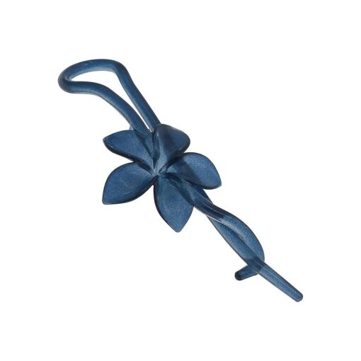 Camila Paris CP3194 French Hair Barrette Pin Clips for Girls, Flower, Blue, No Metal Parts, Strong Hold Grip Hair Clips for Women, No Slip and Durable Styling Girls Hair Accessories, Made in France