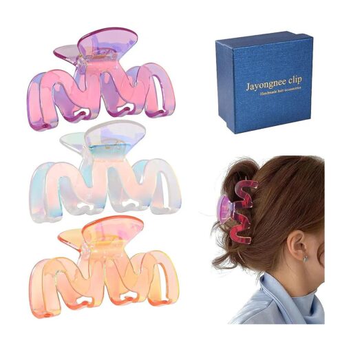 Jayongnee 3Pcs Hair Claw Clips for Thick Hair, Nonslip Claw Clip for Women Thin Hair ( Multi-colored6 )