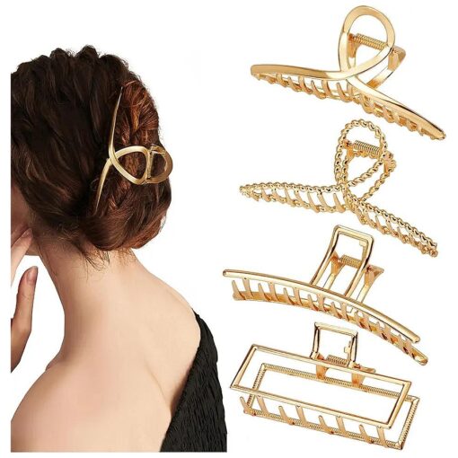 4 Pack Large Metal Hair Clips for Women and Girls, 4.3 Inch Big Nonslip Gold Color Clamps, Perfect Fashion Jaw Claw Hair Styling Accessories for Thick Hair, Christmas Gifts