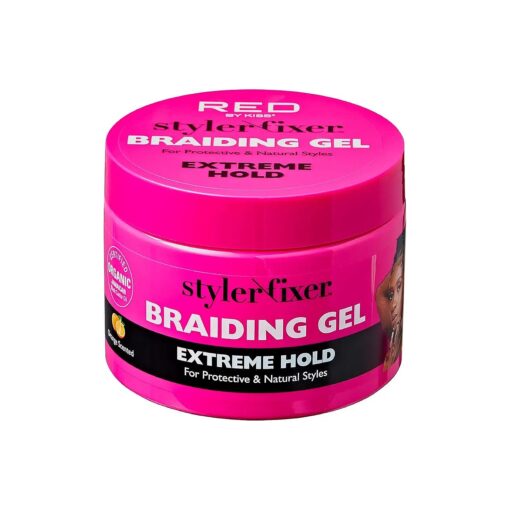 Red by Kiss Braiding Gel Extreme Hold Styler Fixer for Box Braids & Cornrows, Hydrating, Conditioning, Long-Lasting Frizz Control, 4C Moisturizing, Nourishing High Shine ( 6 fl, oz, )