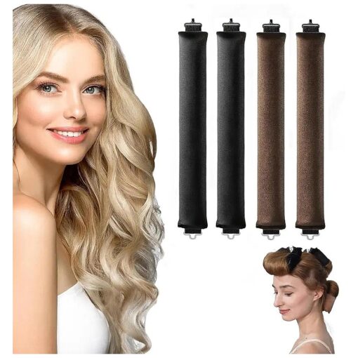 Heatless Hair Curler, Overnight Heatless Curls Blowout Rods Headband for All Hair Types, Flexi Rods with Hook, No Heat Curls to Sleep for Curl Rods, Women Long Hair Styling Tools ( 4PC, Brown, Black )