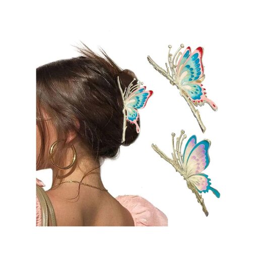 Butterfly Hair Claw Clips for Women,2Pcs Large Non-Slip Strong Metal Butterfly Hair Clips Sparkly Hold Hair Jaw Clips Cute Hair Claws Big Butterfly Clips Cute Hair Clips Headwear Gifts