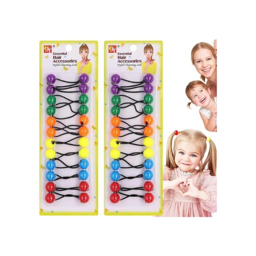 24 Pcs 16mm Hair Ties Hair Accessories for Girls Hair Ties with Balls Bubble Twinbead Ponytail Holders Bobble Hair Balls Kids Toddler Girl Hair Accessories ( Purple/Green/Orange/Yellow/Azure/Red )