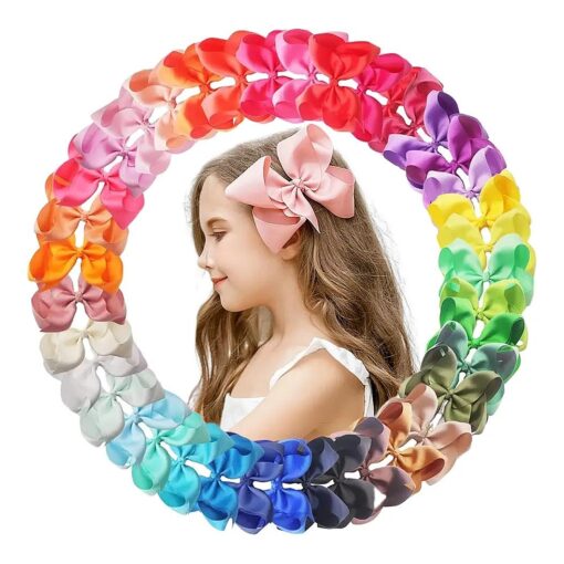 Yxiang 40PCS 6Inches Hair Bows Clips for Girls, Big Grosgrain Ribbon Holiday Bows Exquisite Alligator Barrette Hair Accessories for Girls School Kids Teens ( 40 Colors )