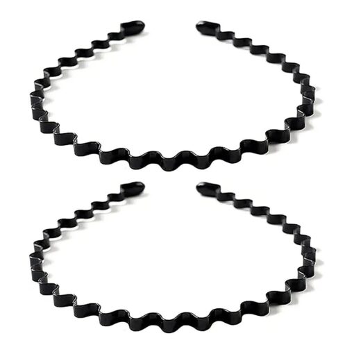 Metal Hair Band for Men Womens Headbands, Unisex Wavy Mens Hair bands, Fashion Hair Hoop for Boys Comb Headband Men Black Spiral Headband With Teeth for Hair Accessories for Sports ( 2PCS Black )