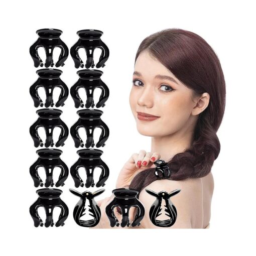 RC ROCHE ORNAMENT 12 Pcs Womens Pumpkin Hair Secure No Slip Grip Claw Clips Styling Plastic Strong Durable Comfortable Hold Premium Quality Beauty Accessory Girls, Small Black