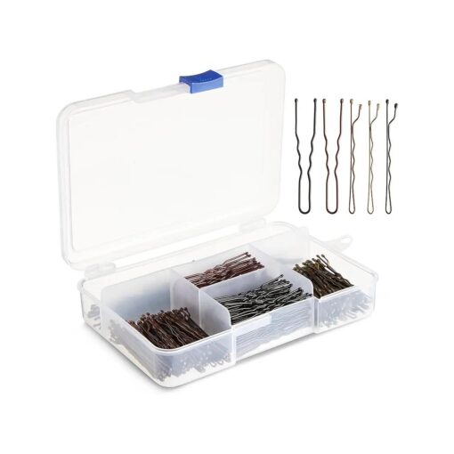 Okuna Outpost 360 Pack 2 Inch Hair Pins with Clear Holder, Bulk Set of Bobby Pins in 2 Styles and 4 Colors