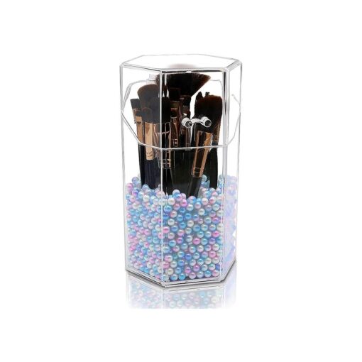 Beautybaby Makeup Brush Holder with Lid Dustproof Cosmestic Brushes Organizer Hexagon Display Cases Protect Brushes Storage with Free Pearls