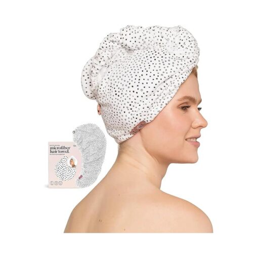 Kitsch Microfiber Hair Towel Wrap for Women - Quick Dry Towel | Microfiber Towel for Hair | Hair Drying Towel Wrap for Long Hair | Hair Towels | Hair Turban Towel for Wet Hair ( Micro Dot )