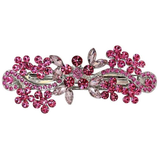 Faship Gorgeous Pink Floral Crystal Hair Barrette Clip