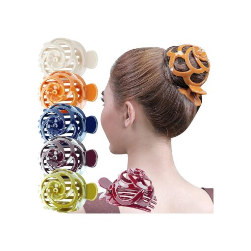 RC ROCHE ORNAMENT 6 Pcs Womens Stylish Rose Dome Comb Clamp Shell Plastic No Slip Strong Secure Grip Side Slide Bun Maker Beauty Accessory Hair Clip, Large Classic Multicolor