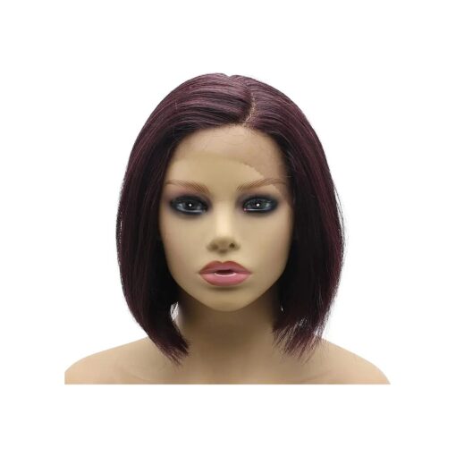 Iwona Short Bob Straight Side Part Synthetic Lace Front Wig Burgundy Red Heat Friendly Fiber Hair