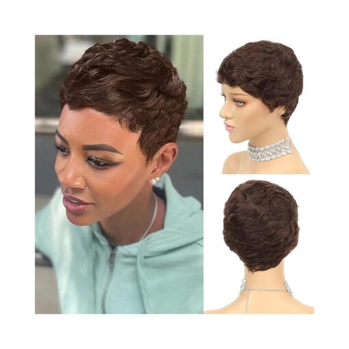 VRVogue Short Human Hair Pixie Wigs Pixie Cut Short Black Wavy Wigs Layered Short Human Hair Wigs for Black Women ( Pixie Cut Wigs, 4 # )